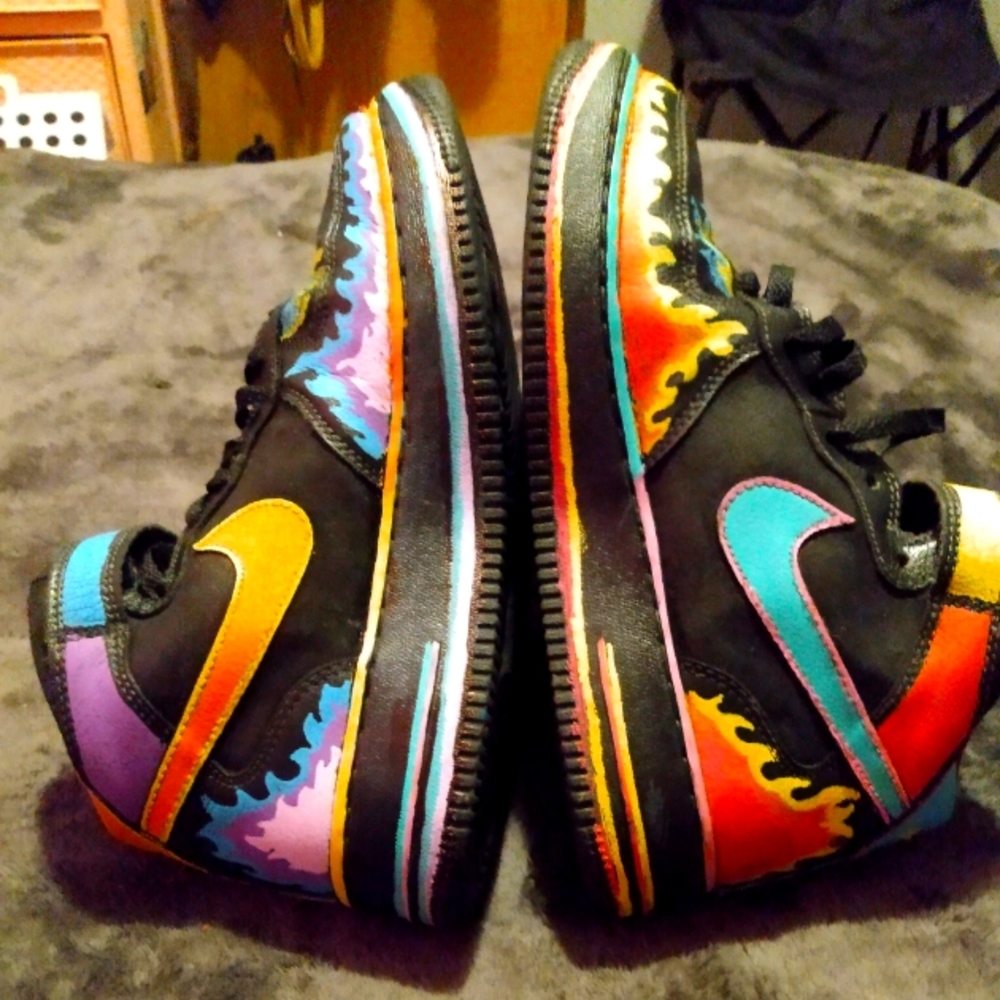Custom painted Nike Air Force Ones 5 1/2 Boys youth multicolored